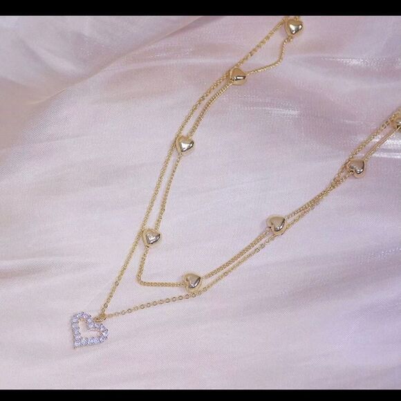 14k Real GOLD plated Heart Cubic zircon heart necklace - Picture 2 of 6